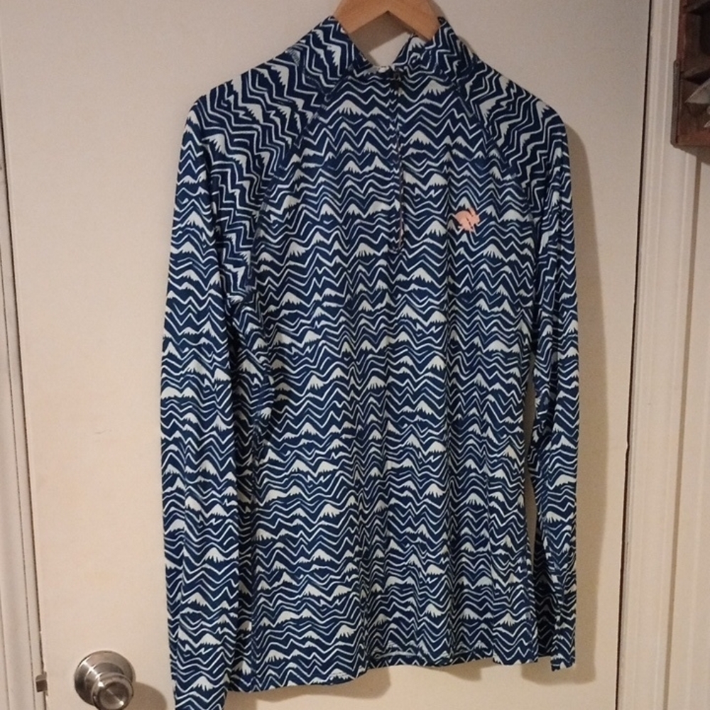 Blue and White Zigzag Long Sleeve Shirt